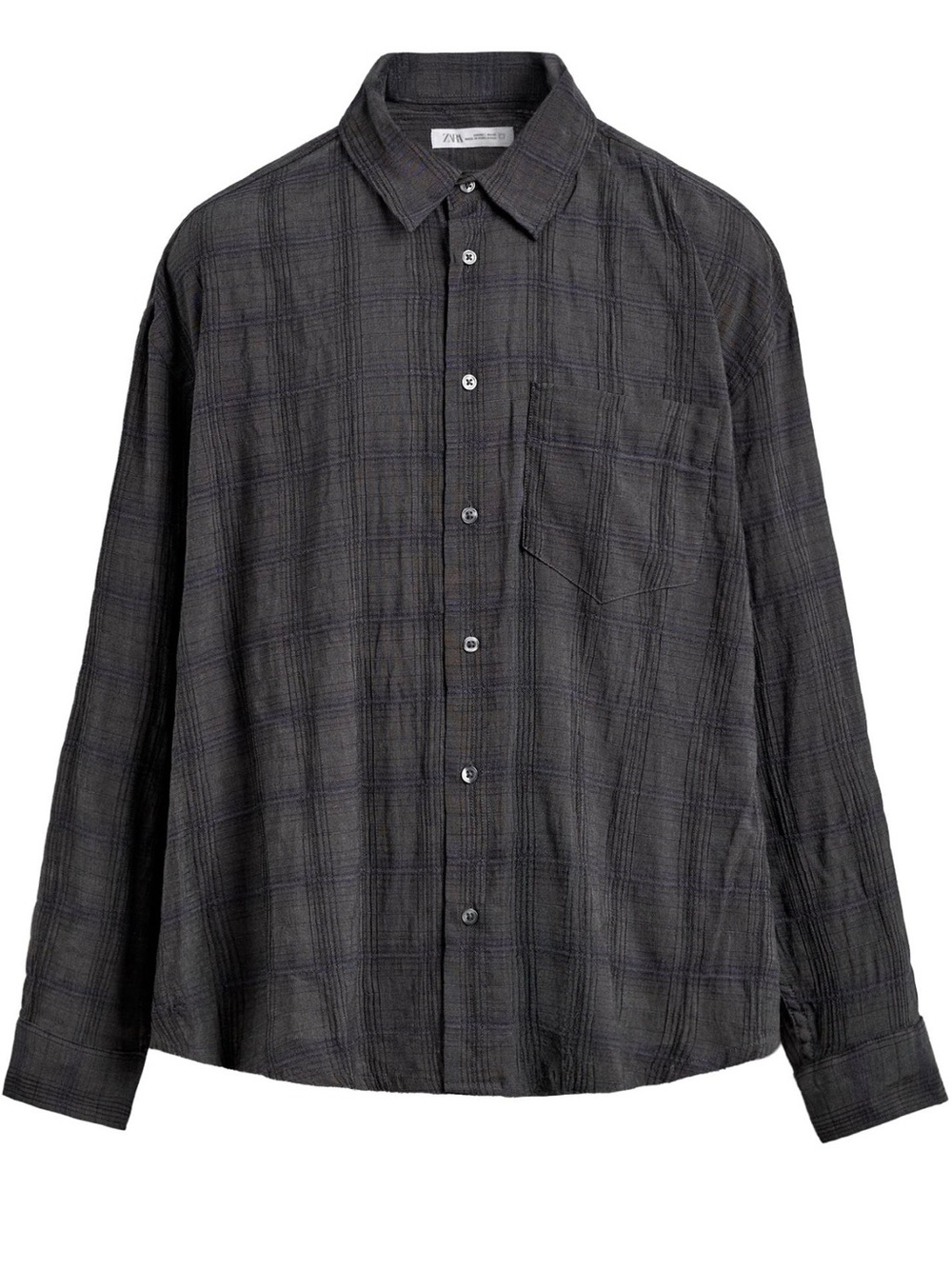ZARA Men's Relaxed Fit Plaid  Anthracite Grey Shirt
Size  L